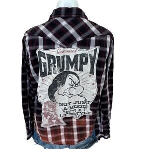Grumpy Snow White Plaid Flannel Shirt LARGE Oversized Western Unique Disney